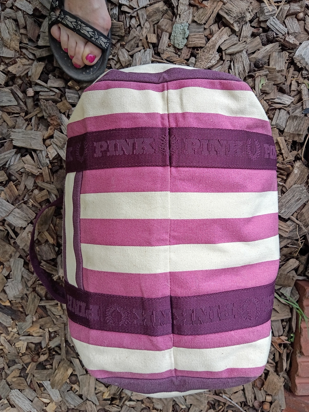 SOLD 🚨 PINK Victoria's Secret Striped Weekender Canvas Tote - Picture 7 of 8